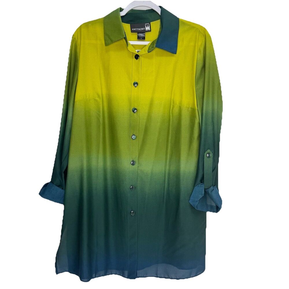 Antthony Original Tunic Top Shirt Blouse XL Multicolor Ombré Flowy Button